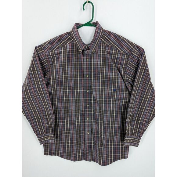 Ariat Pro Series Men's Brown Plaid Checked Button Down Long Sleeve Shirt, XL - Picture 1 of 11